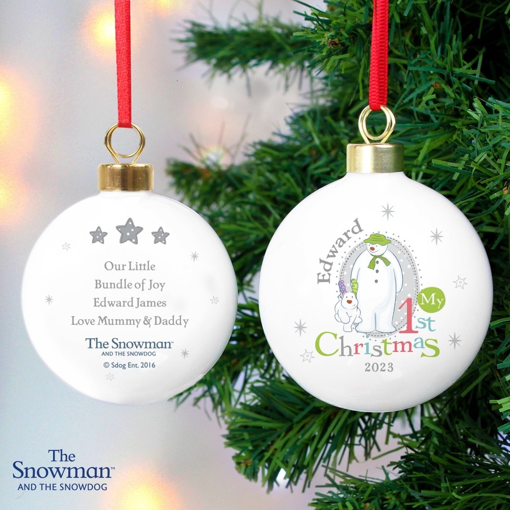 Personalised The Snowman And The Snowdog My 1st Christmas Bauble