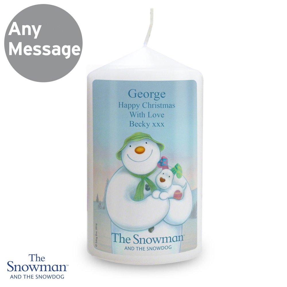 Personalised The Snowman And The Snowdog Pillar Candle