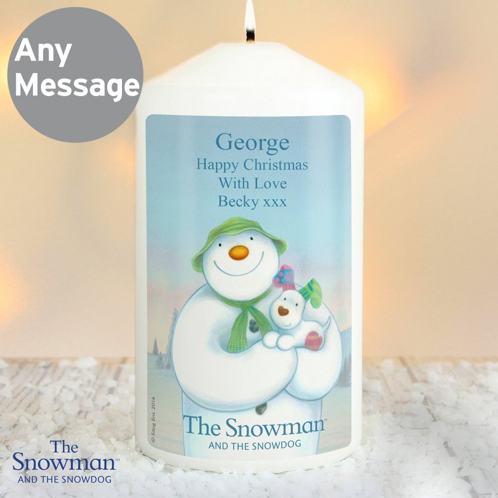 Personalised The Snowman And The Snowdog Pillar Candle