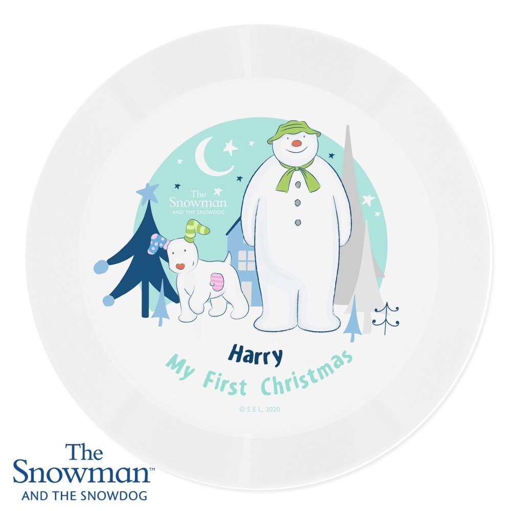 Personalised The Snowman And The Snowdog Plastic Plate