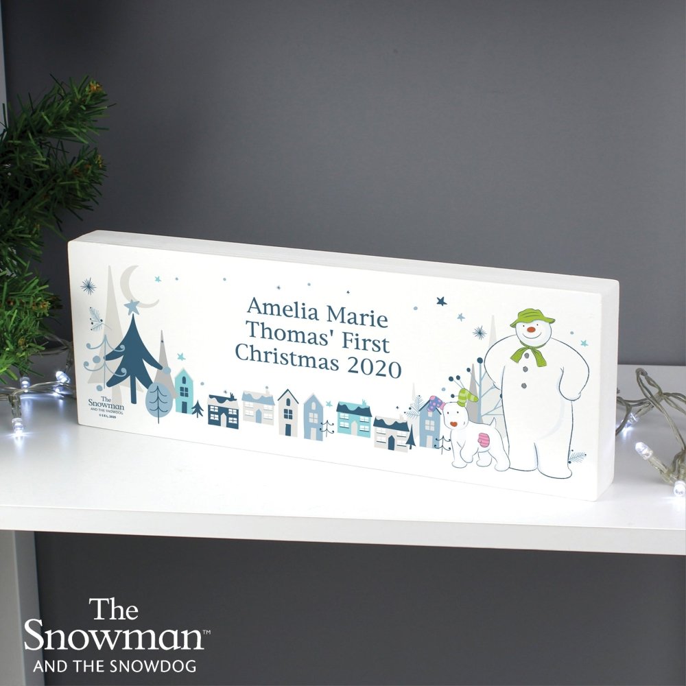 Personalised The Snowman And The Snowdog Wooden Block Sign