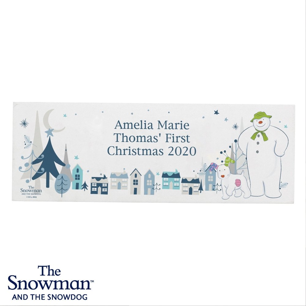 Personalised The Snowman And The Snowdog Wooden Block Sign