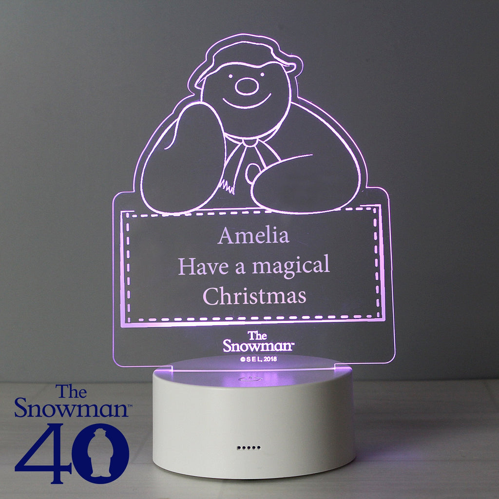 Personalised The Snowman LED Colour Changing Decoration & Night Light