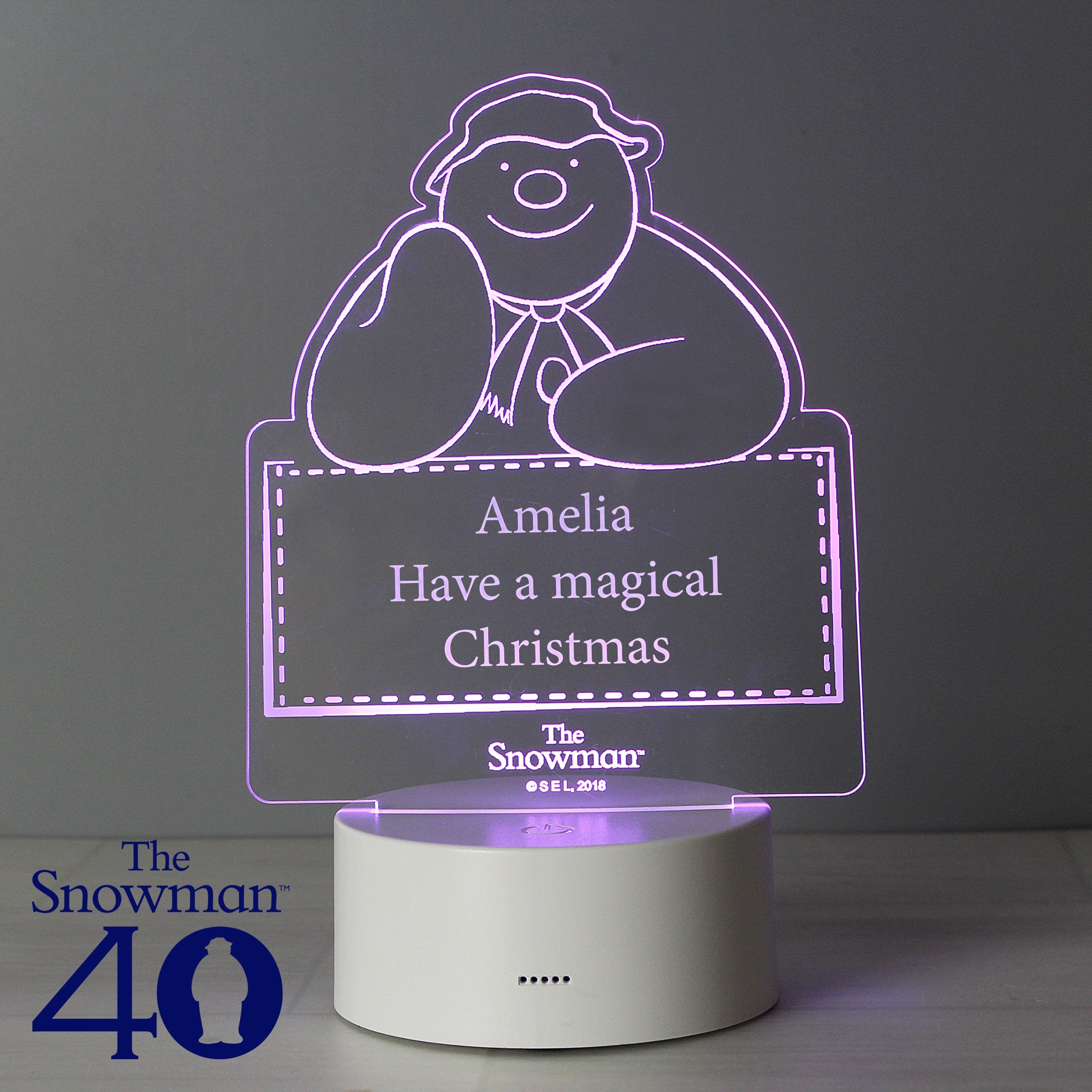 Personalised The Snowman LED Colour Changing Decoration & Night Light