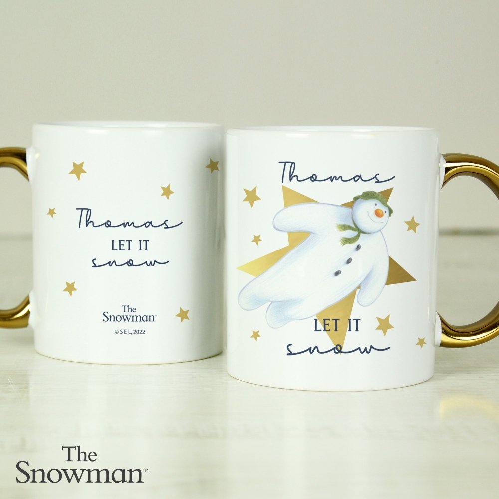 Personalised The Snowman Let It Snow Gold Handed Mug