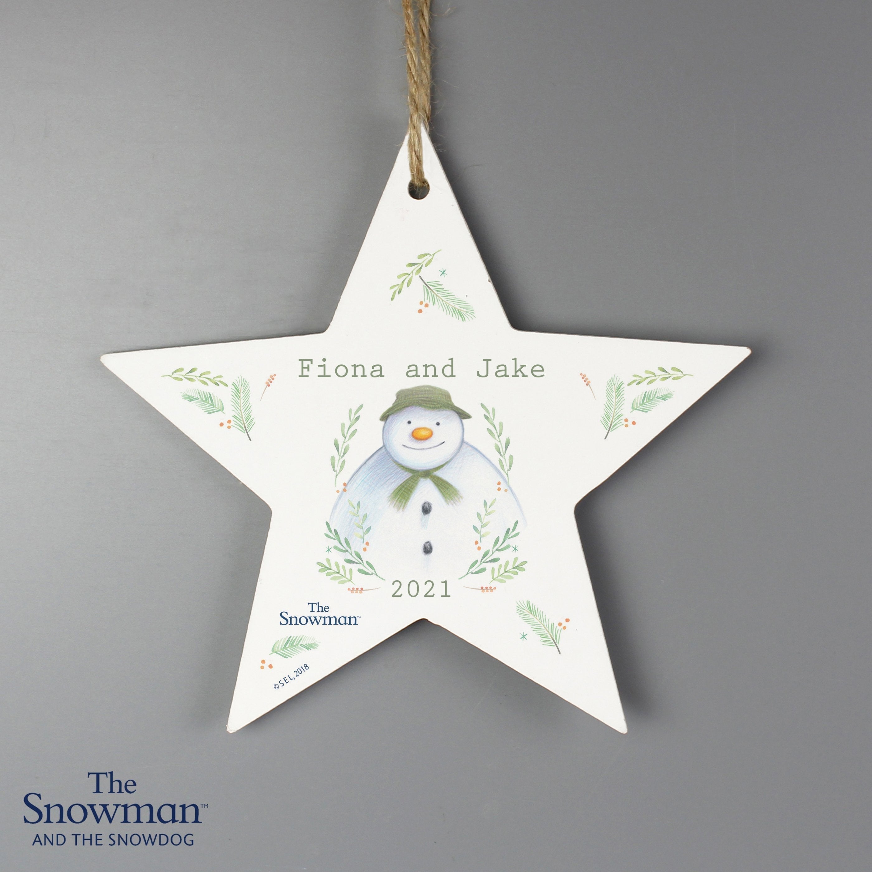 Personalised The Snowman Winter Garden Wooden Star Decoration