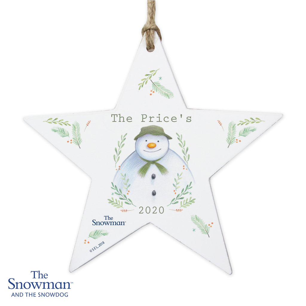 Personalised The Snowman Winter Garden Wooden Star Decoration