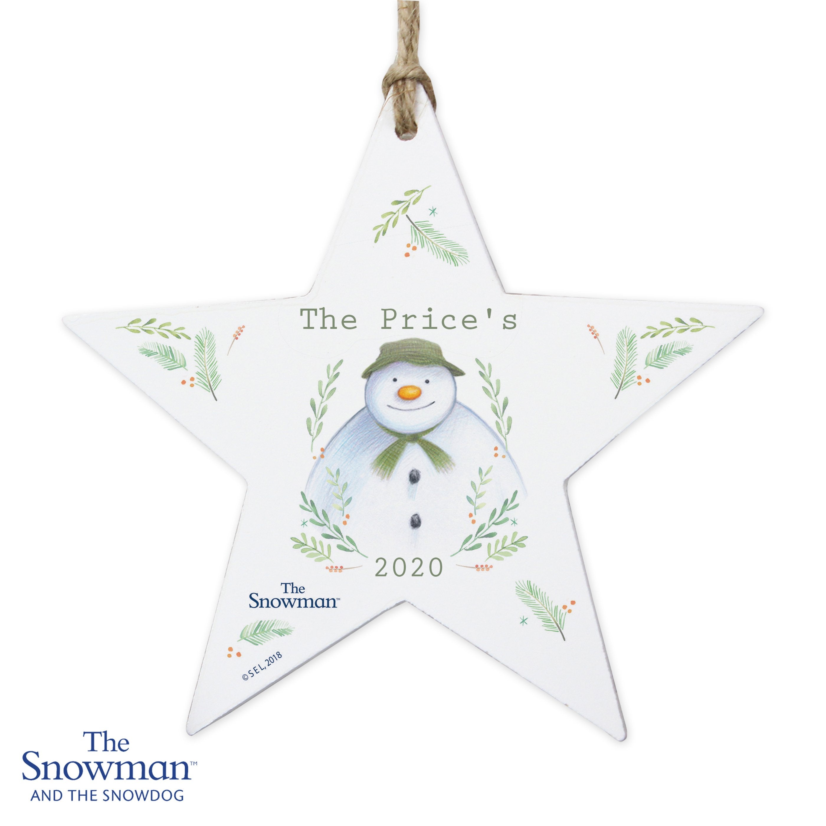 Personalised The Snowman Winter Garden Wooden Star Decoration