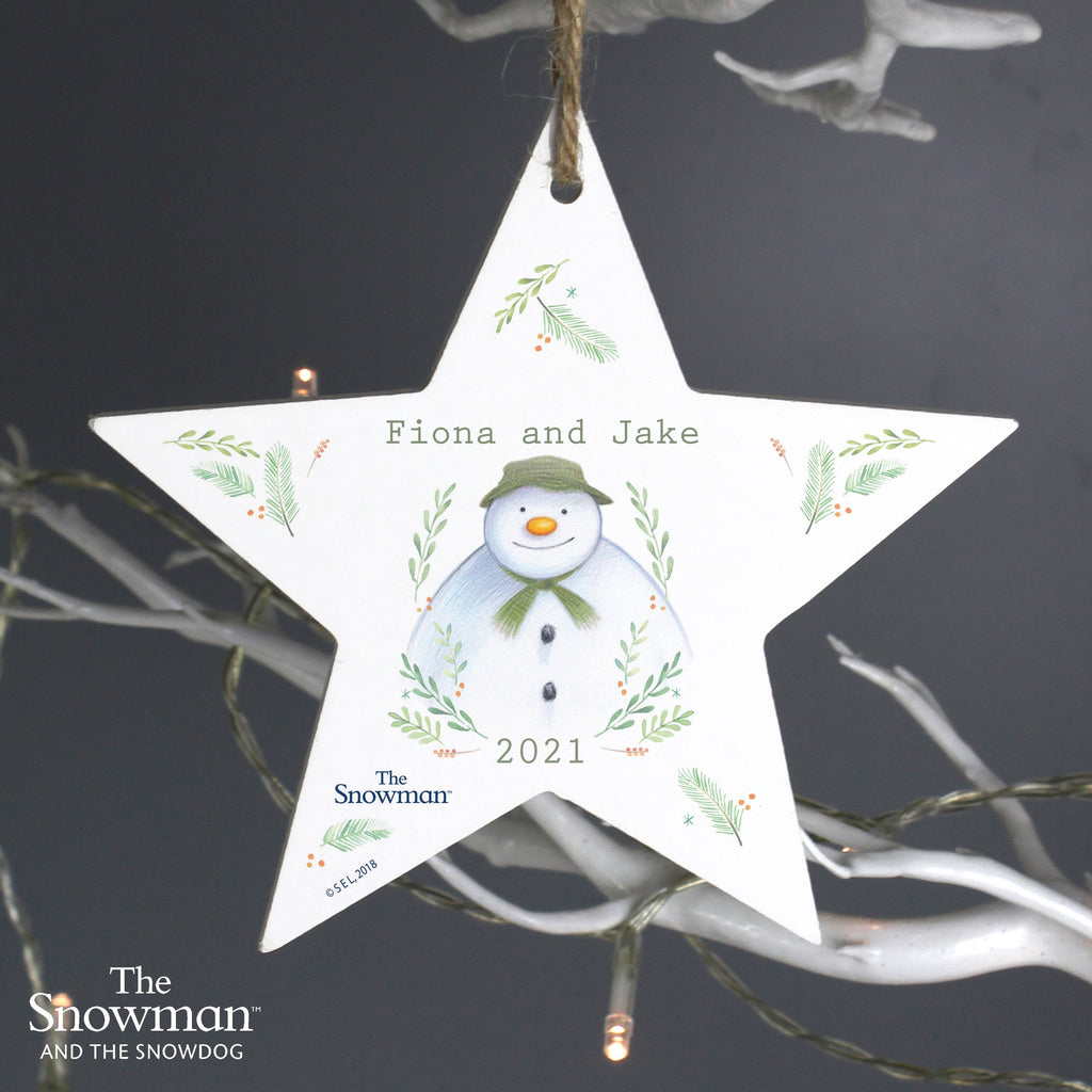 Personalised The Snowman Winter Garden Wooden Star Decoration