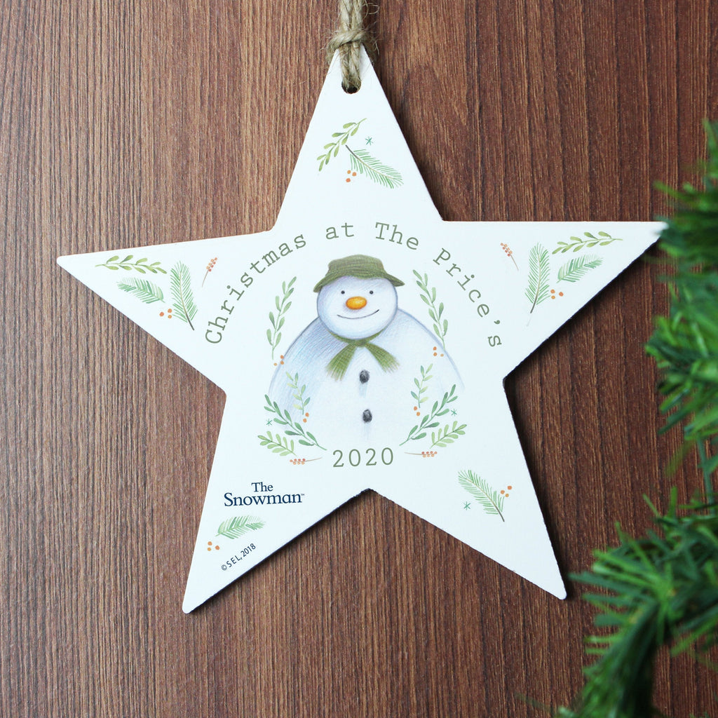 Personalised The Snowman Winter Garden Wooden Star Decoration