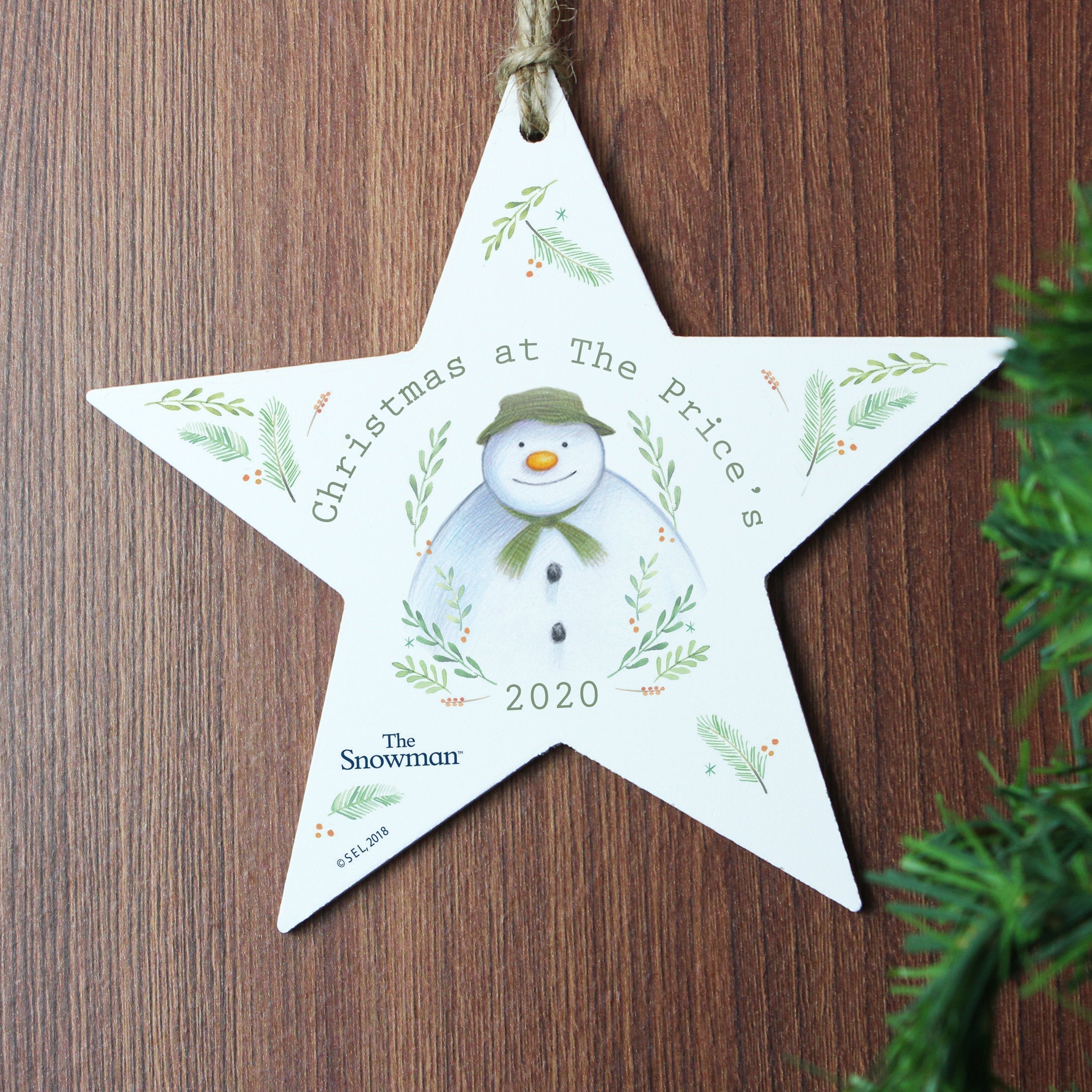 Personalised The Snowman Winter Garden Wooden Star Decoration
