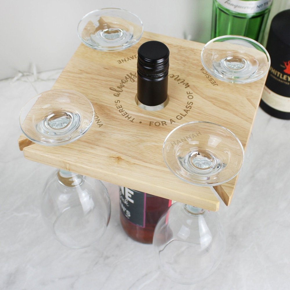 Personalised ...Time For A Glass Of Wine Four Wine Glass Holder & Bottle Holder