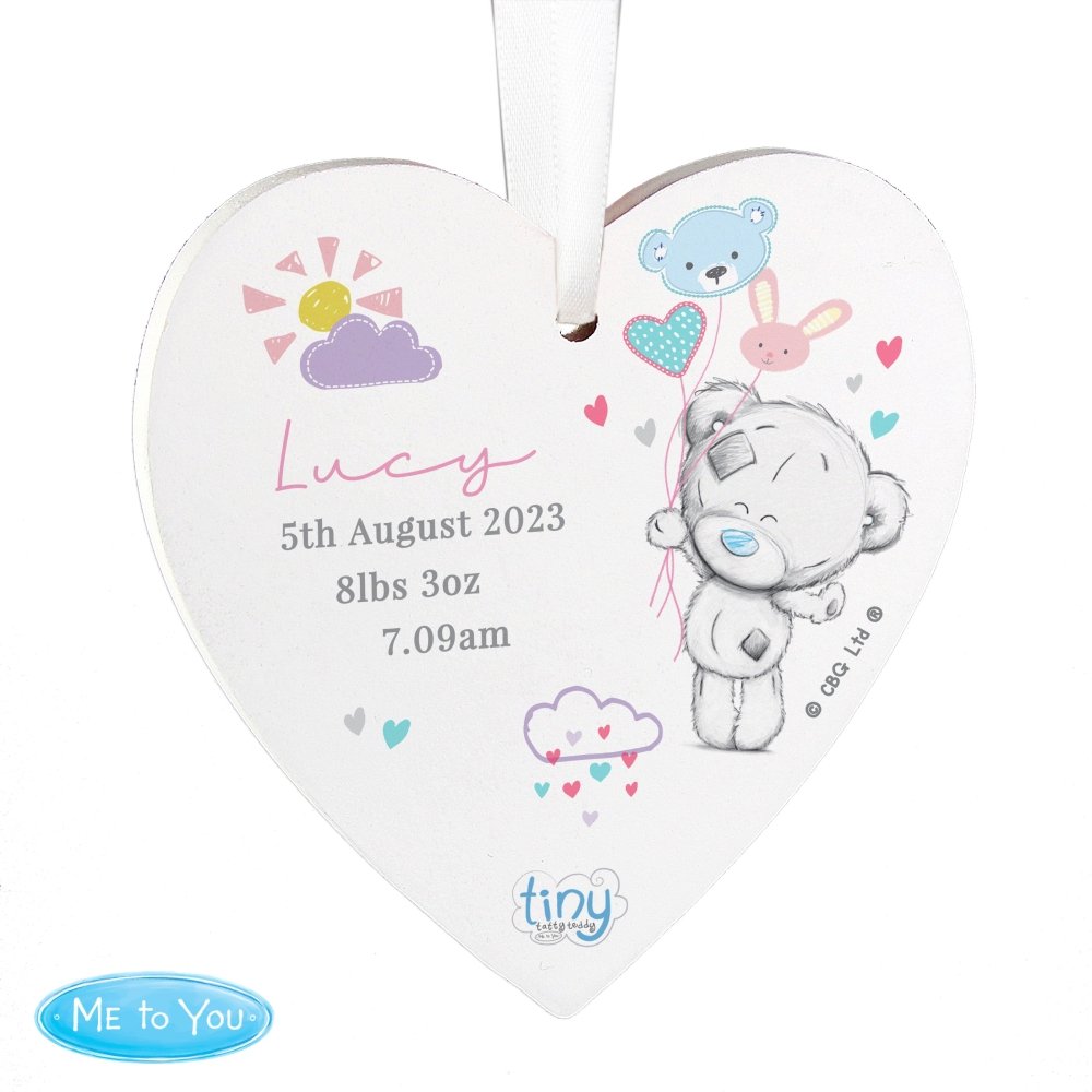 Personalised Tiny Tatty Teddy Dream Big Pink Wooden Heart Decoration