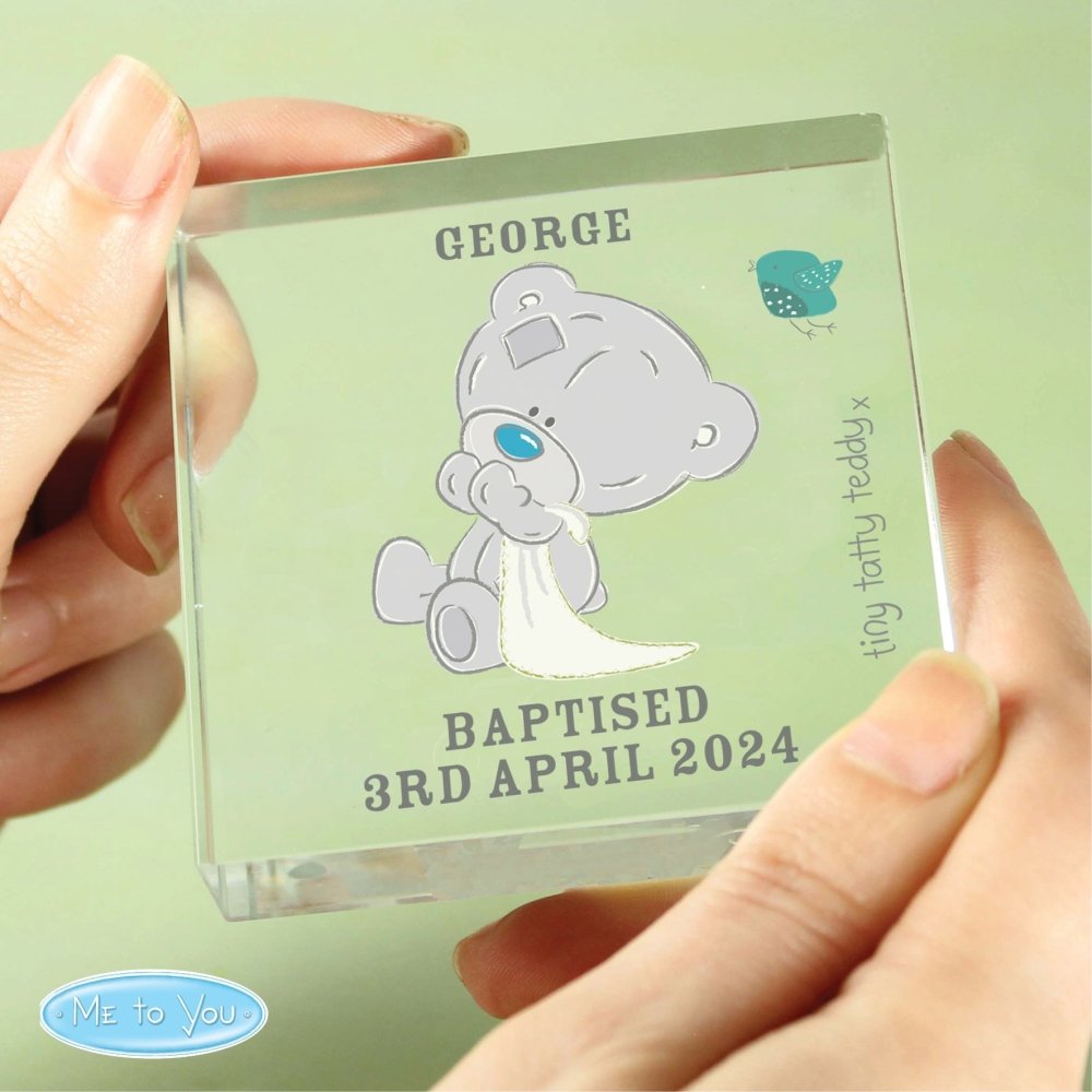 Personalised Tiny Tatty Teddy Large Christening Crystal Token