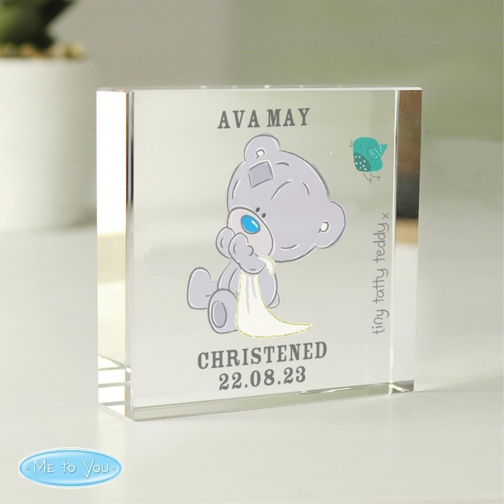 Personalised Tiny Tatty Teddy Large Christening Crystal Token