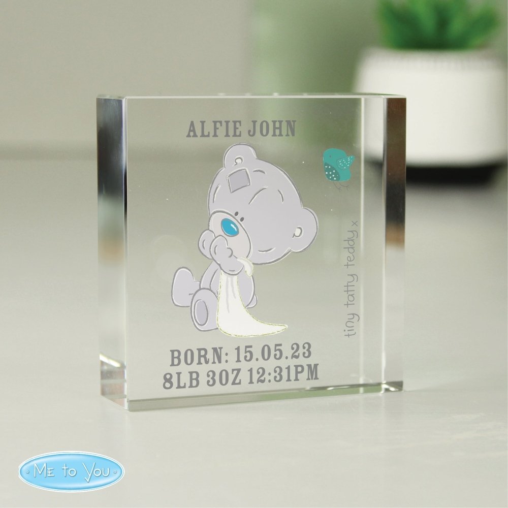Personalised Tiny Tatty Teddy Large Christening Crystal Token