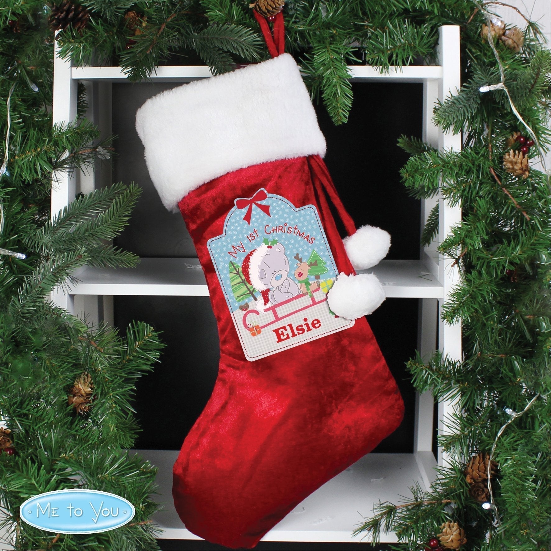Personalised Tiny Tatty Teddy My 1st Christmas Luxury Red Stocking