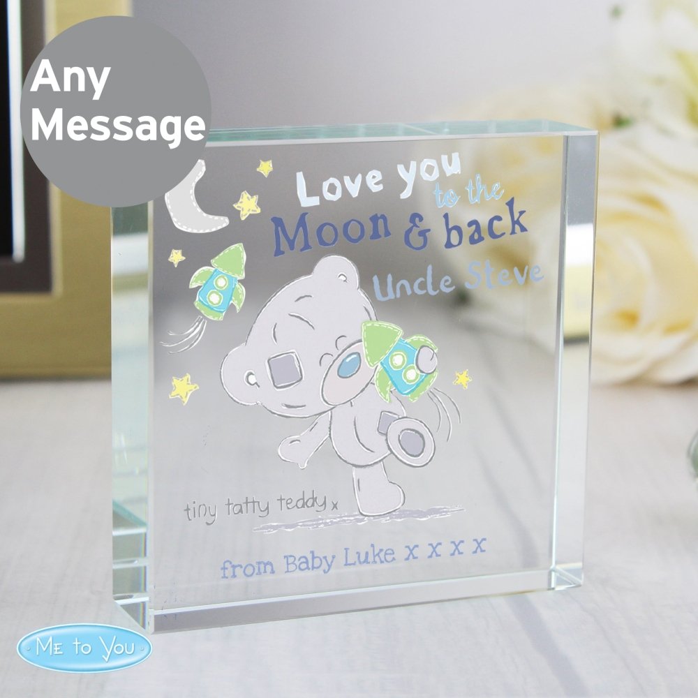 Personalised Tiny Tatty Teddy To The Moon & Back Large Crystal Token