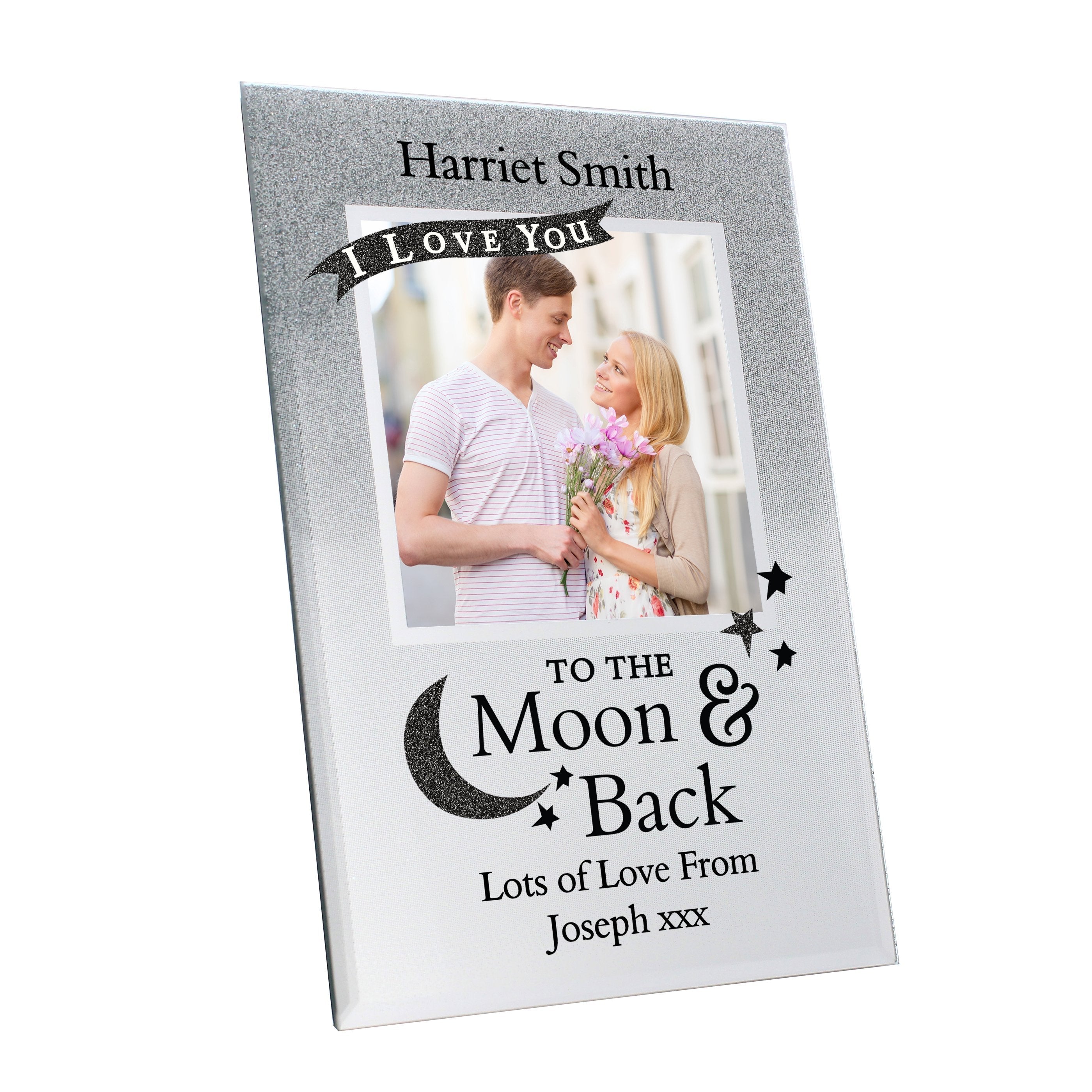 Personalised To The Moon And Back 4x4 Inch Glitter Glass Photo Frame