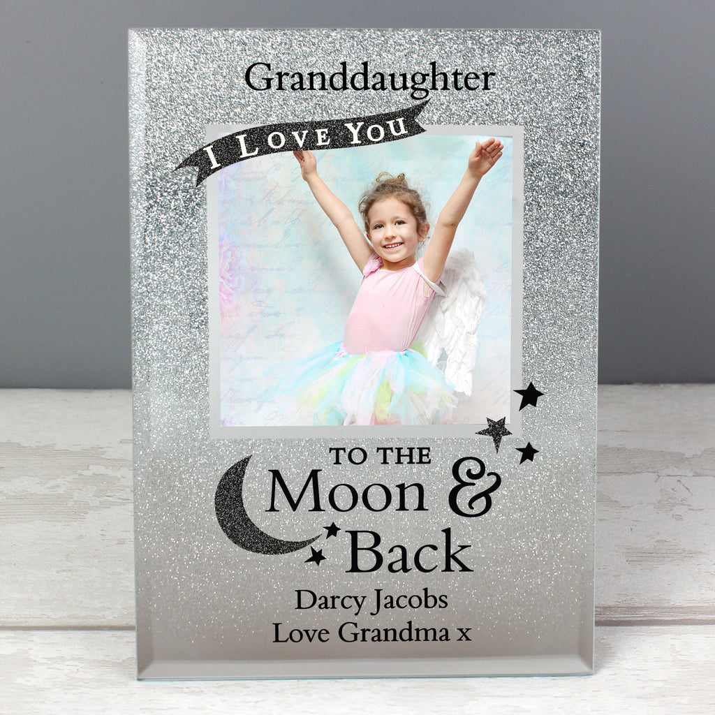Personalised To The Moon And Back 4x4 Inch Glitter Glass Photo Frame