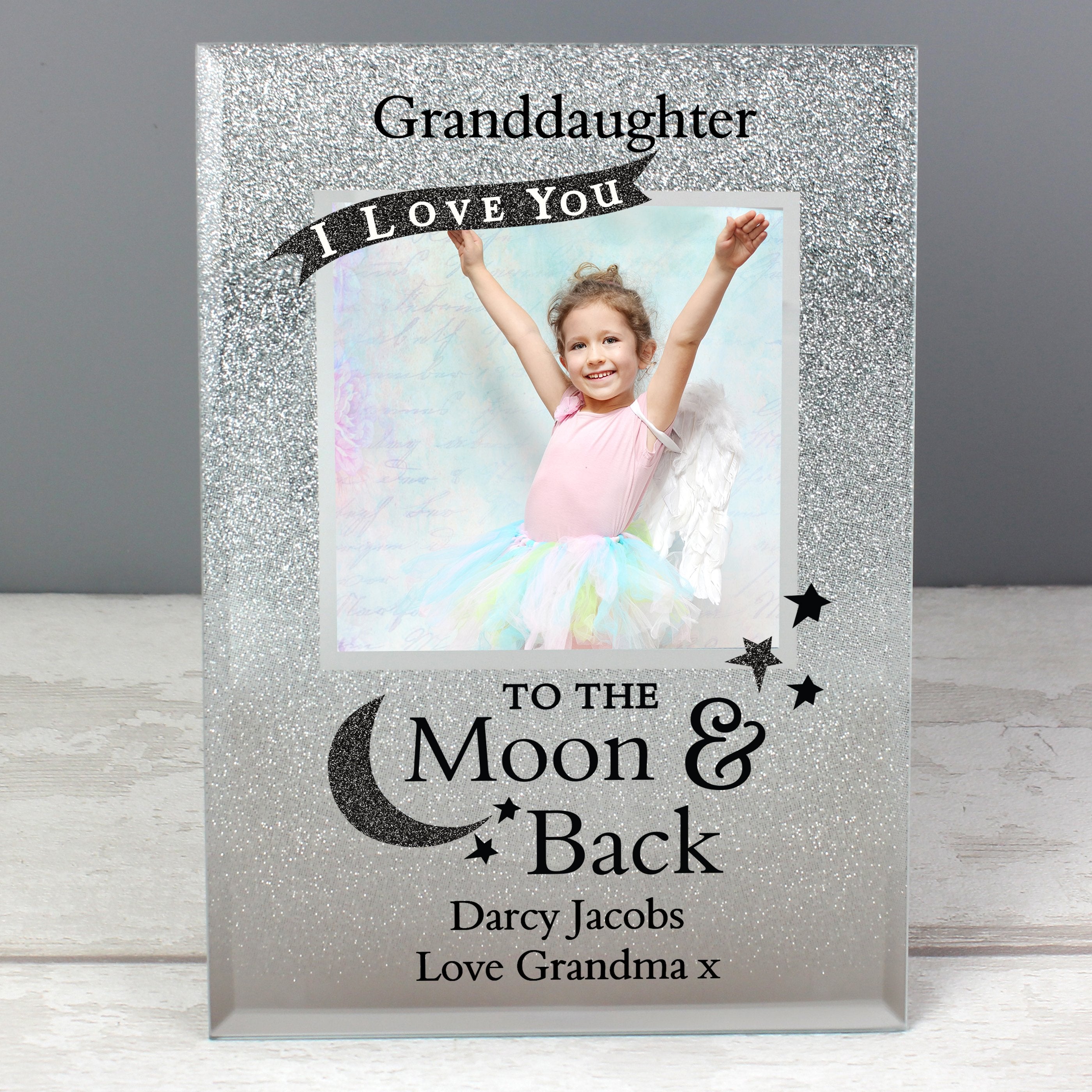Personalised To The Moon And Back 4x4 Inch Glitter Glass Photo Frame