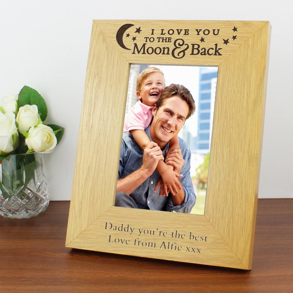Personalised 'to The Moon And Back' 4x6 Inch Oak Finish Photo Frame