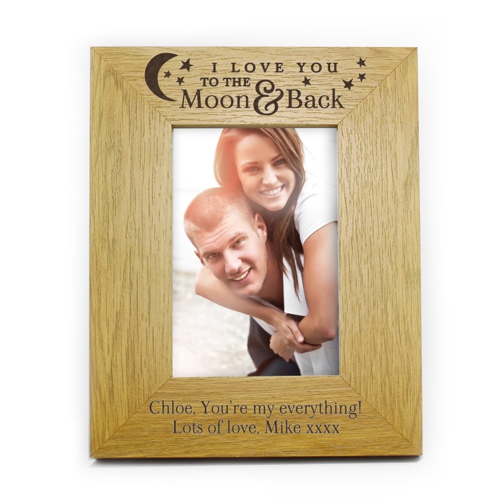 Personalised 'to The Moon And Back' 6x4 Inch Oak Finish Photo Frame