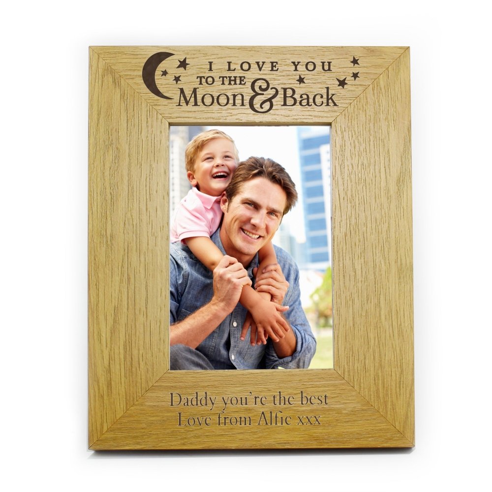 Personalised 'to The Moon And Back' 6x4 Inch Oak Finish Photo Frame