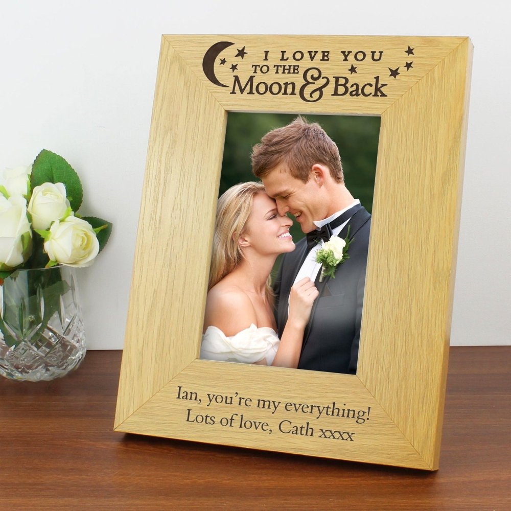 Personalised 'to The Moon And Back' 6x4 Inch Oak Finish Photo Frame