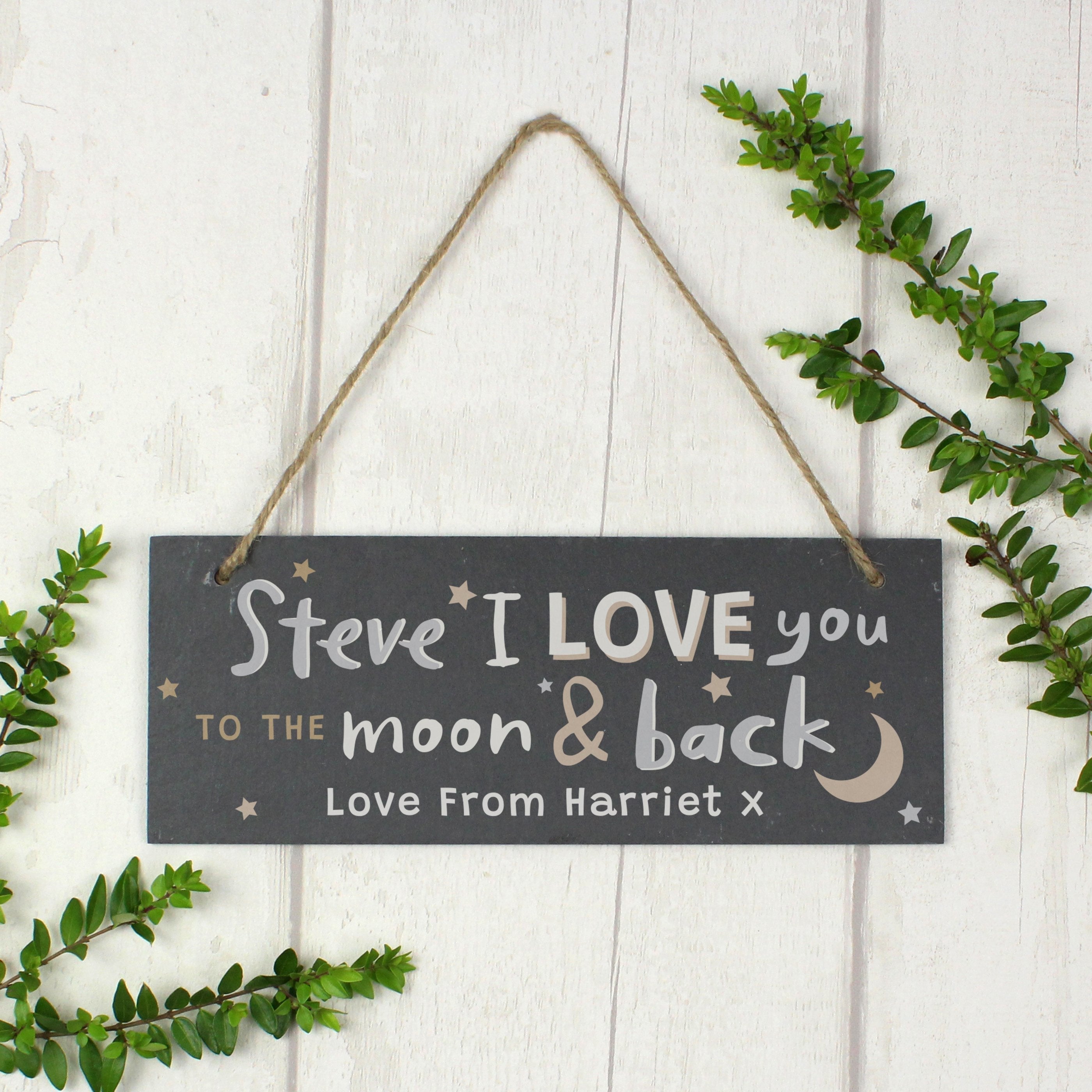 Personalised To The Moon And Back Hanging Slate Plaque