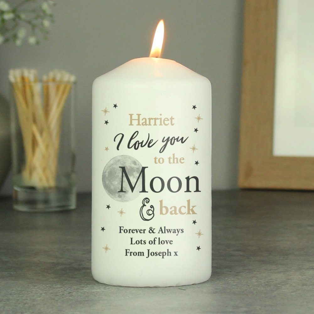 Personalised To The Moon And Back... Pillar Candle