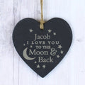 Personalised To The Moon And Back... Slate Heart Decoration