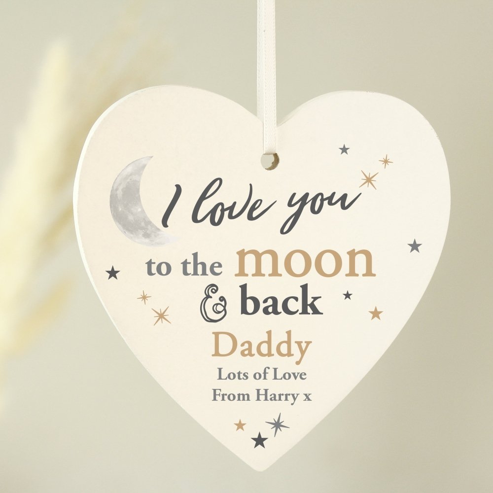 Personalised To The Moon And Back... Wooden Heart Decoration
