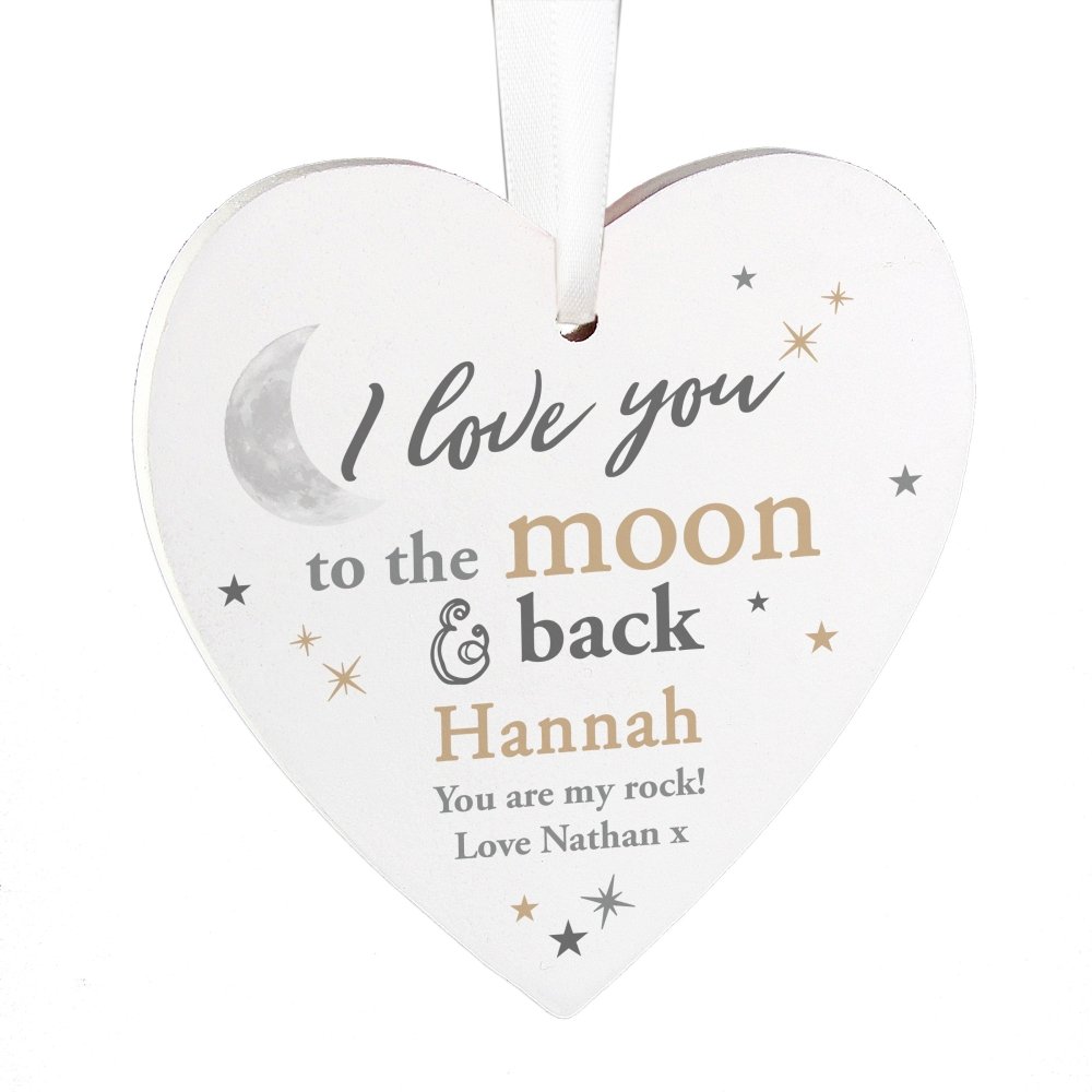 Personalised To The Moon And Back... Wooden Heart Decoration