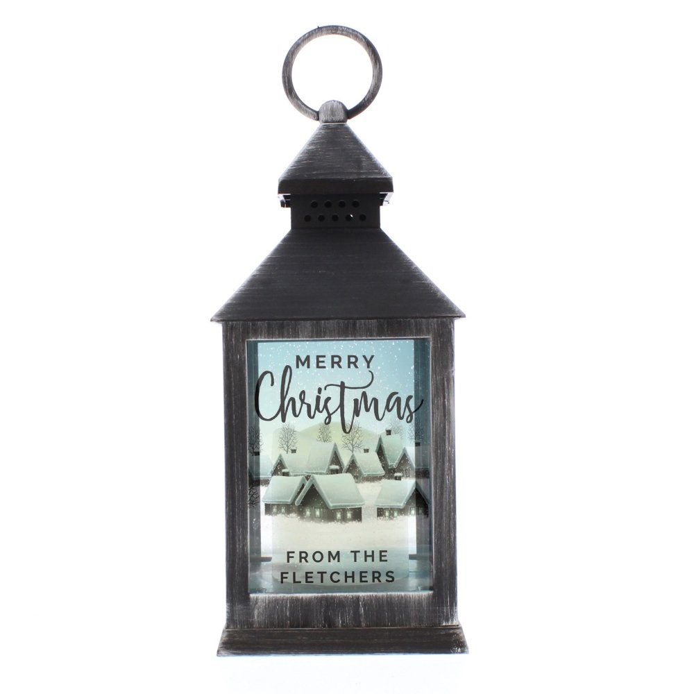 Personalised Town Christmas Rustic Black Lantern