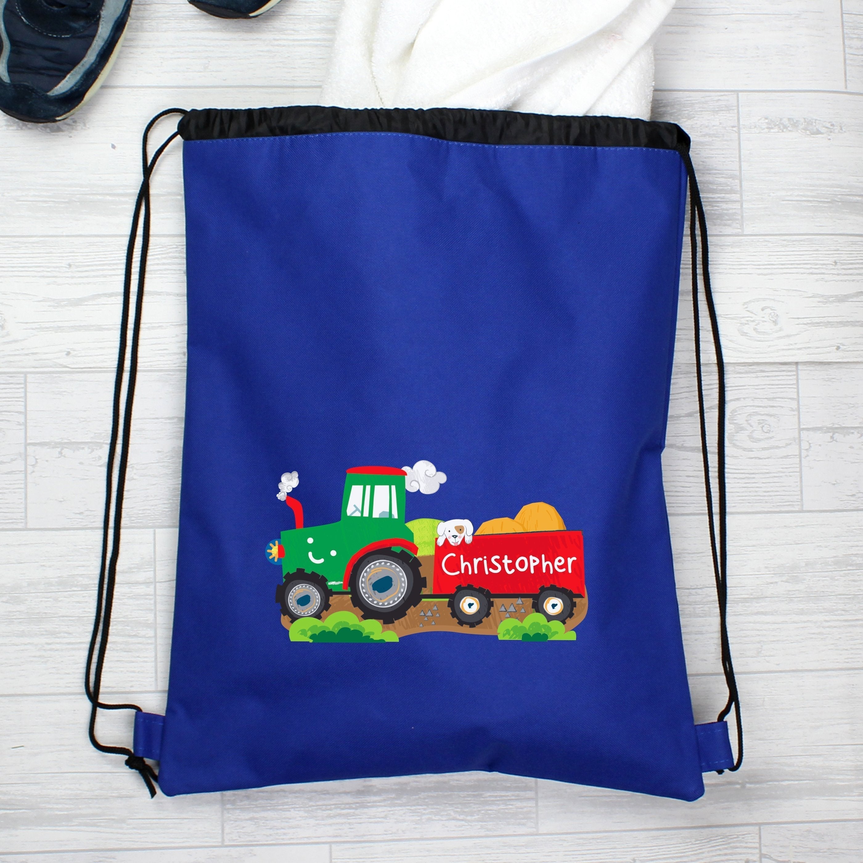 Personalised Tractor Blue Swim & Kit Bag