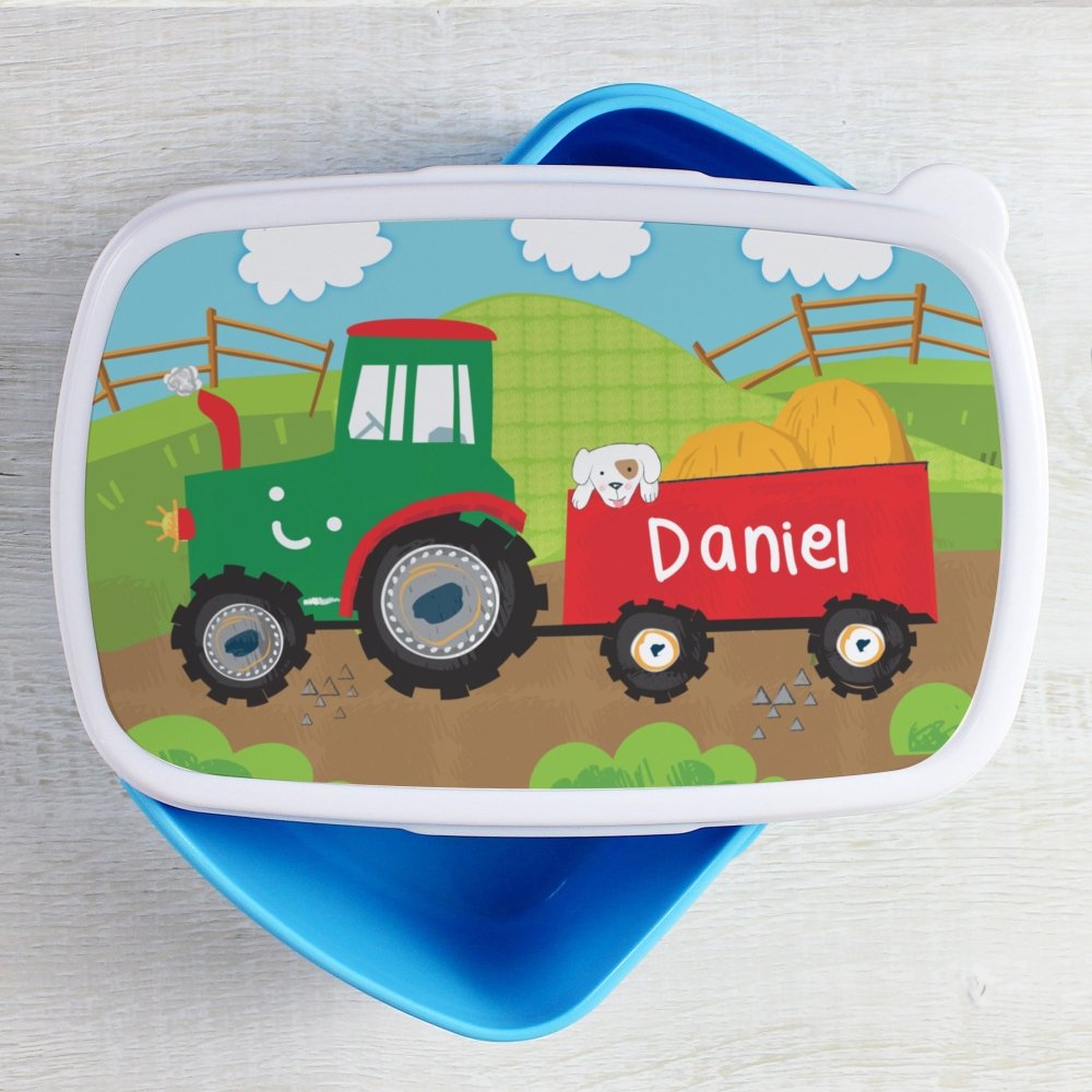 Personalised Tractors Name Only Blue Lunch Box