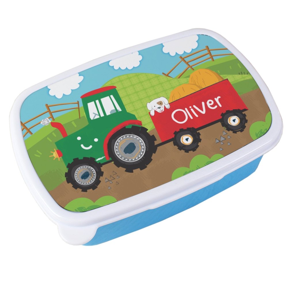 Personalised Tractors Name Only Blue Lunch Box