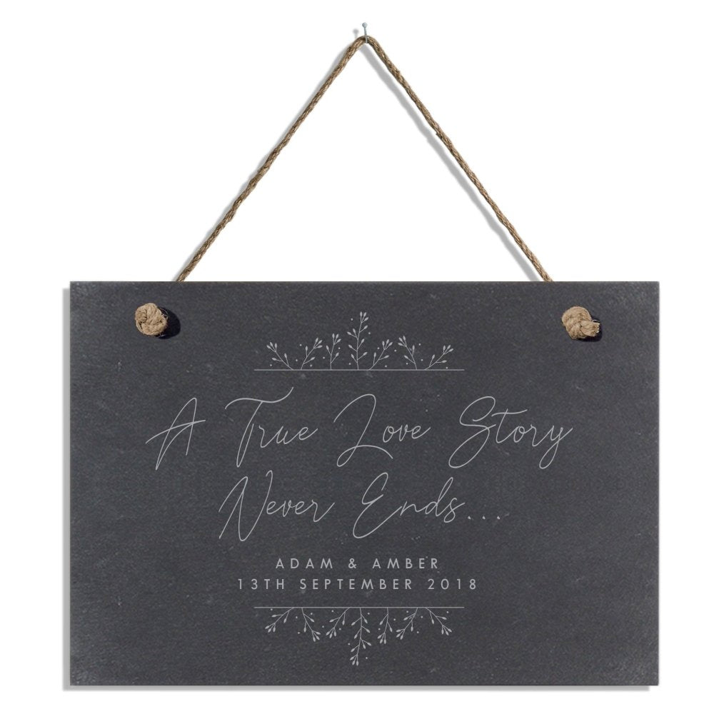 Personalised True Love Story Hanging Large Slate Sign