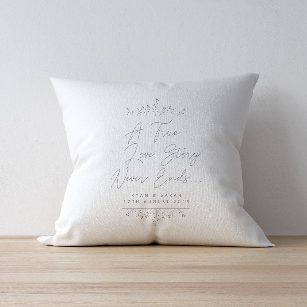 Personalised True Love Story White Cushion