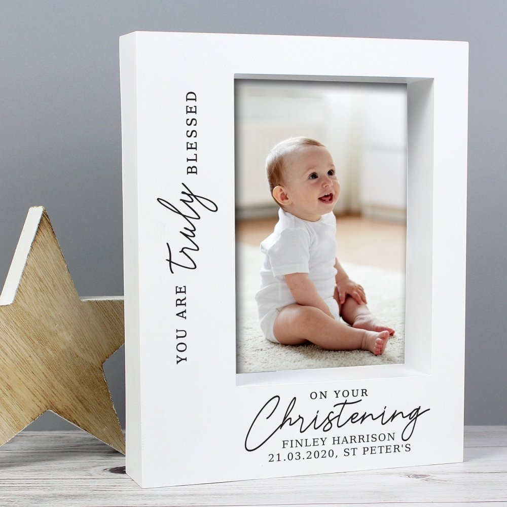 Personalised 'truly Blessed' Christening 5x7 Inch Box Photo Frame