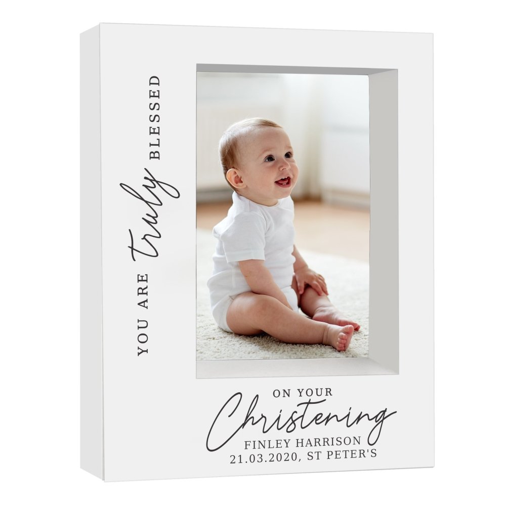 Personalised 'truly Blessed' Christening 5x7 Inch Box Photo Frame