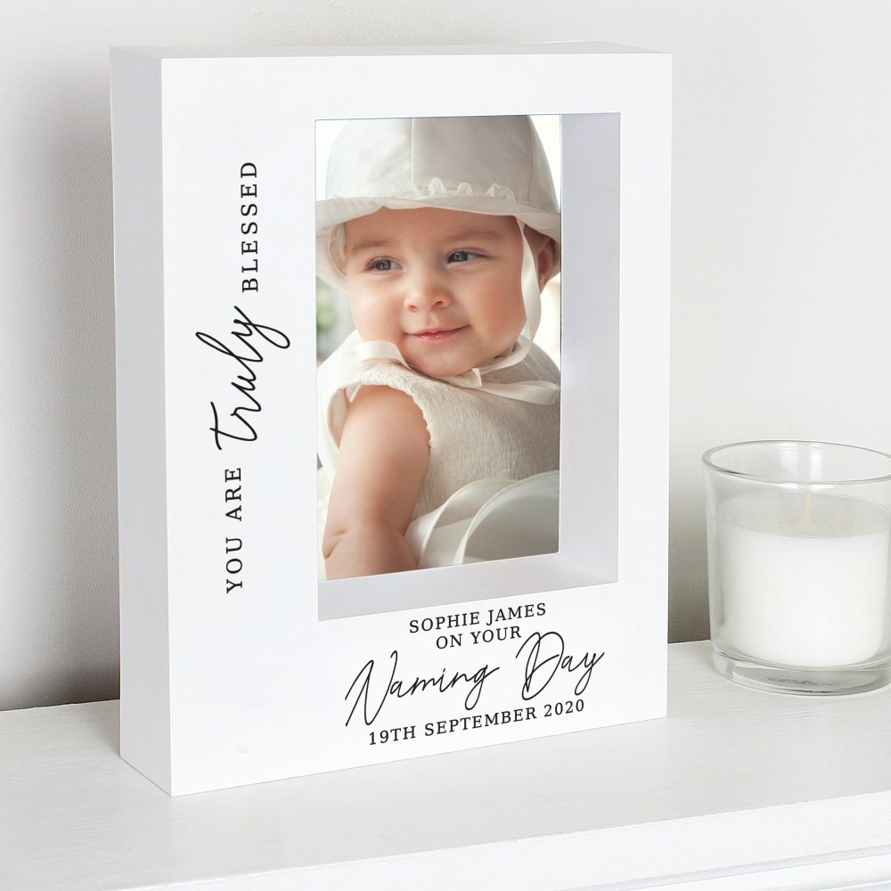 Personalised 'truly Blessed' Naming Day 5x7 Inch Box Photo Frame