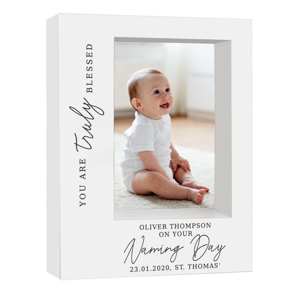 Personalised 'truly Blessed' Naming Day 5x7 Inch Box Photo Frame