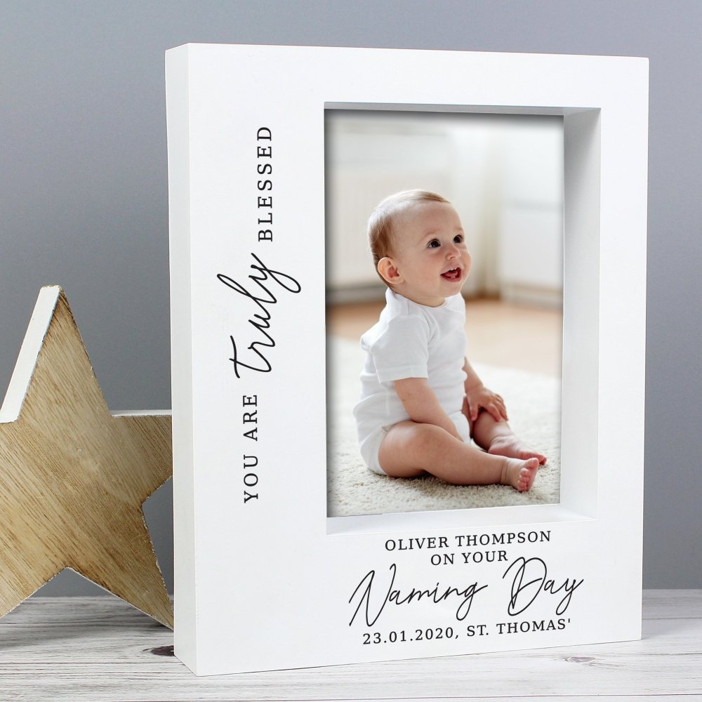 Personalised 'truly Blessed' Naming Day 5x7 Inch Box Photo Frame