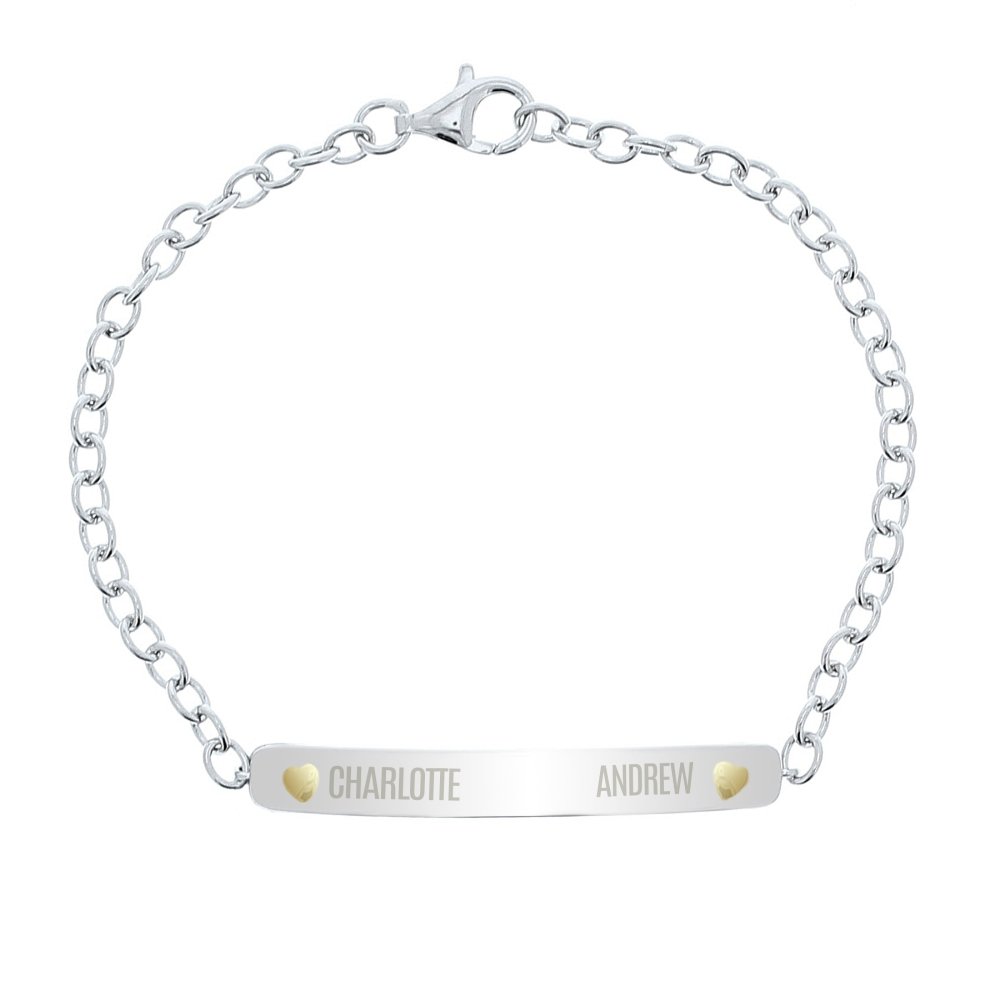 Personalised Two Names Sterling Silver And 9Ct Gold Bar Bracelet