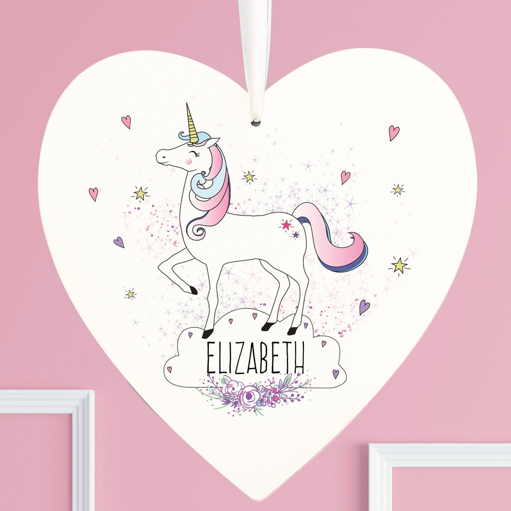 Personalised Unicorn Large Wooden Heart Decoration