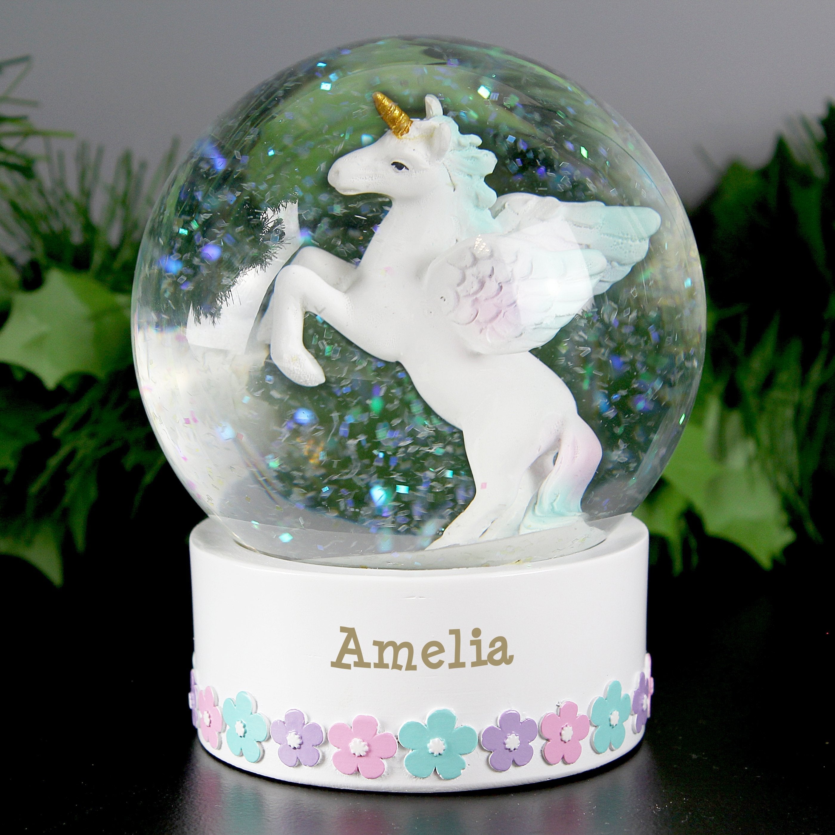 Personalised Unicorn Name Snow Globe