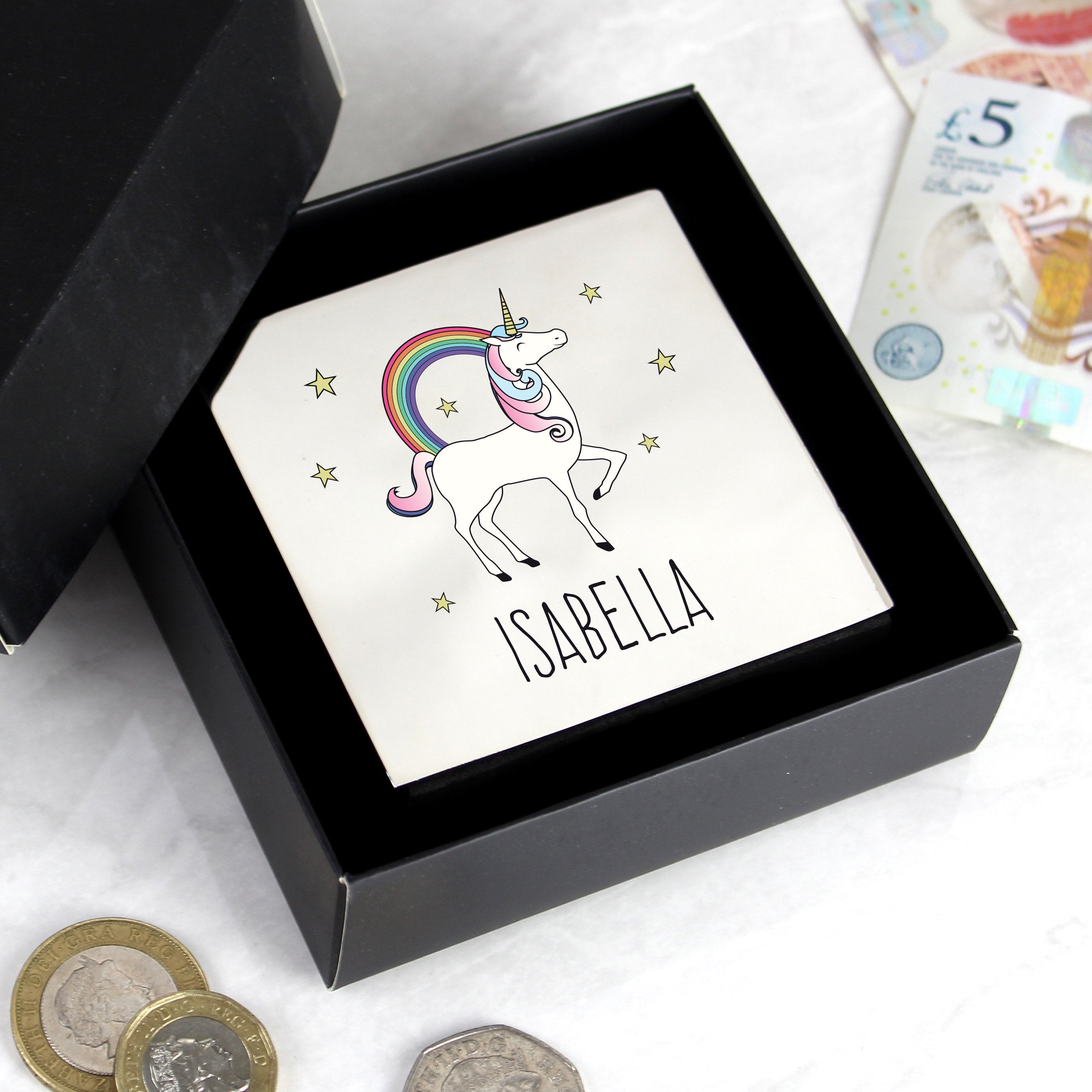 Personalised Unicorn Square Money Box