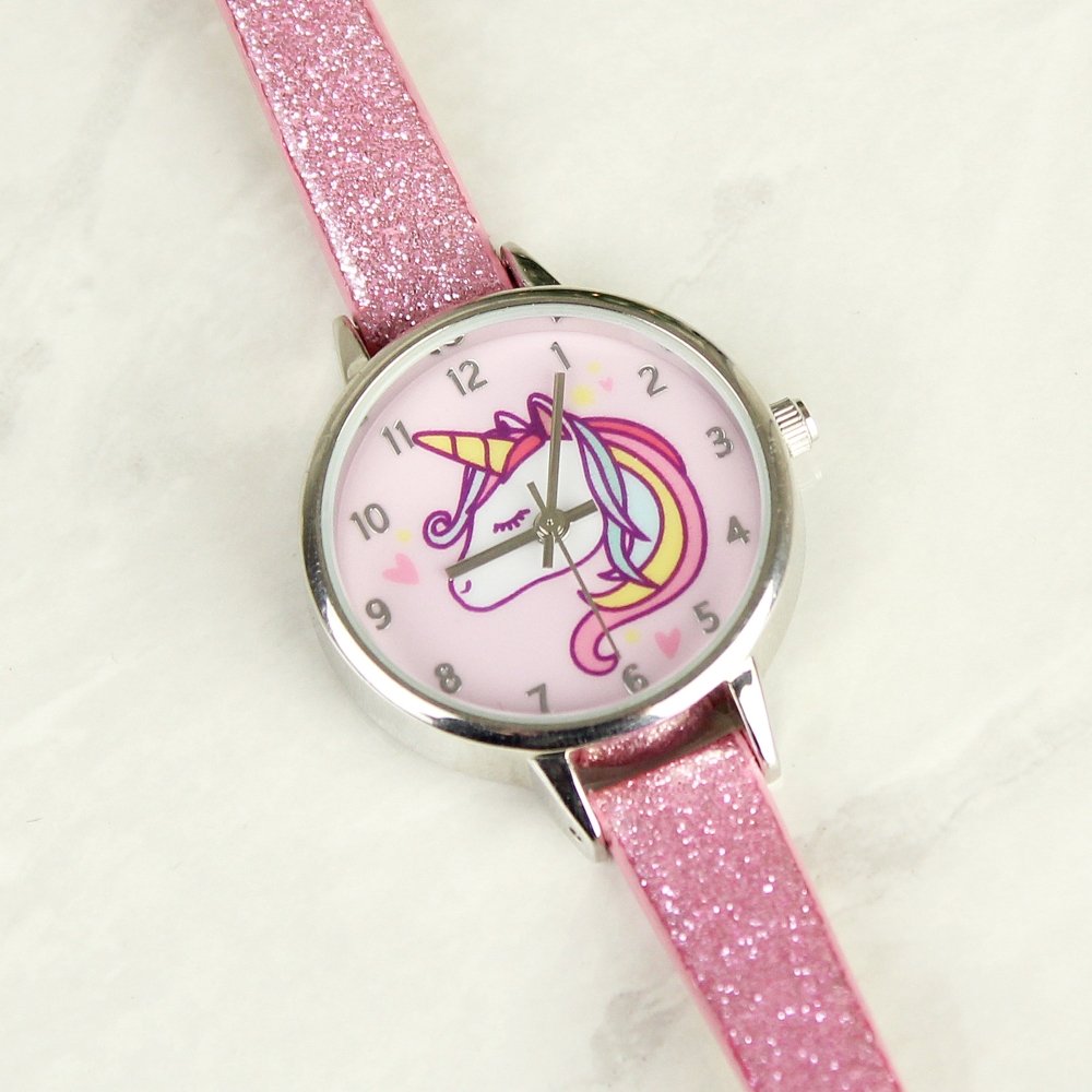 Personalised Unicorn With Pink Glitter Strap Girls Watch